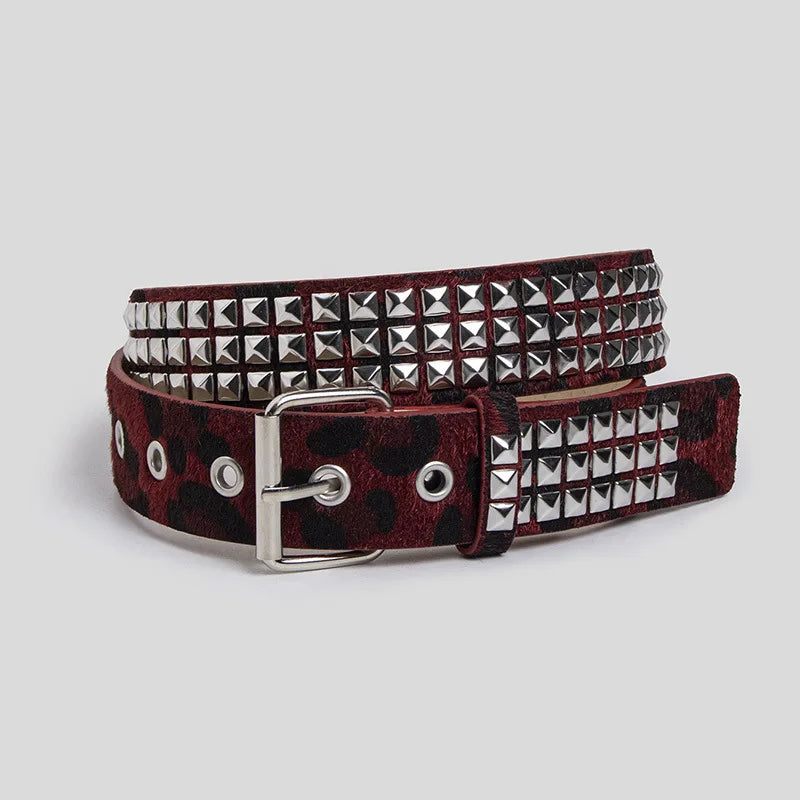 New best-selling women's belt - Fashionable horsehair studded Y2K leopard print belt, youthful furry women's belt.