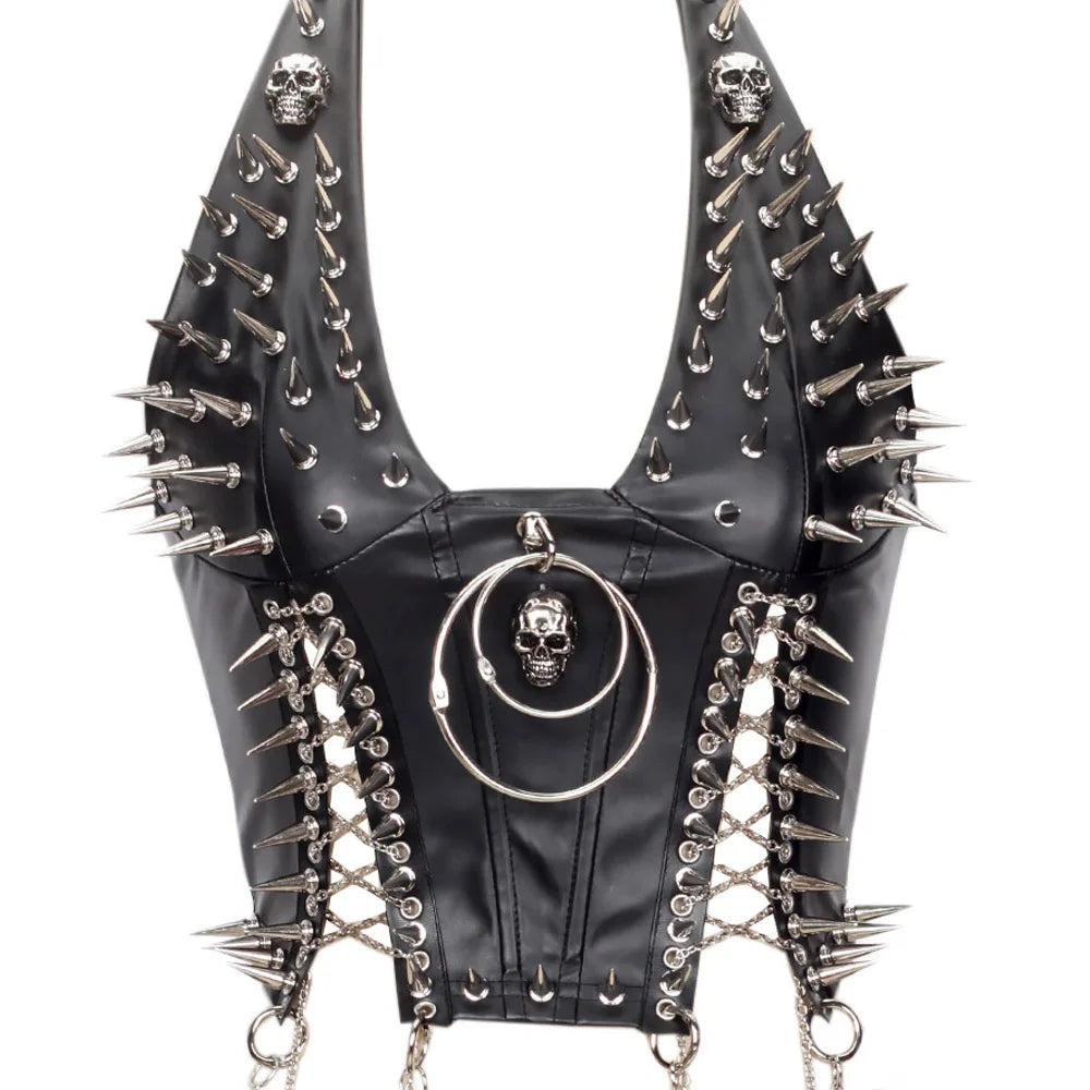Goth Top Y2K Clothes Women's Tanks Emo Clothing Gothic Boho Tops with Spikes Punk Rock Teens Festival Spiked Bra Grunge T shirt