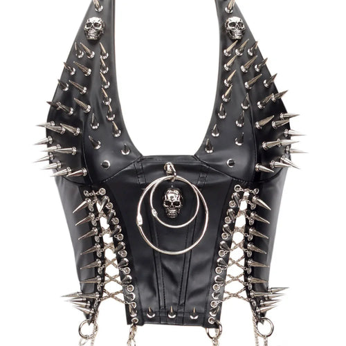 Goth Top Y2K Clothes Women's Tanks Emo Clothing Gothic Boho Tops with Spikes Punk Rock Teens Festival Spiked Bra Grunge T shirt
