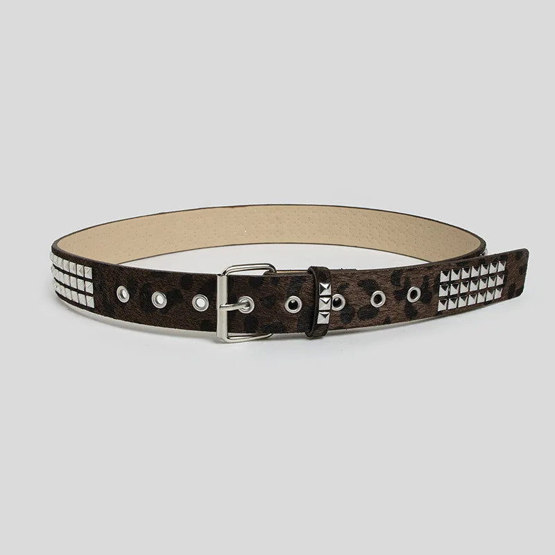 New best-selling women's belt - Fashionable horsehair studded Y2K leopard print belt, youthful furry women's belt.