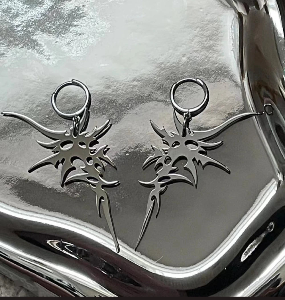 Grunge Aesthetic Irregular Thorn Dangle Earrings Y2K Punk Retro Fashion Geometric Drop Earrings for Women