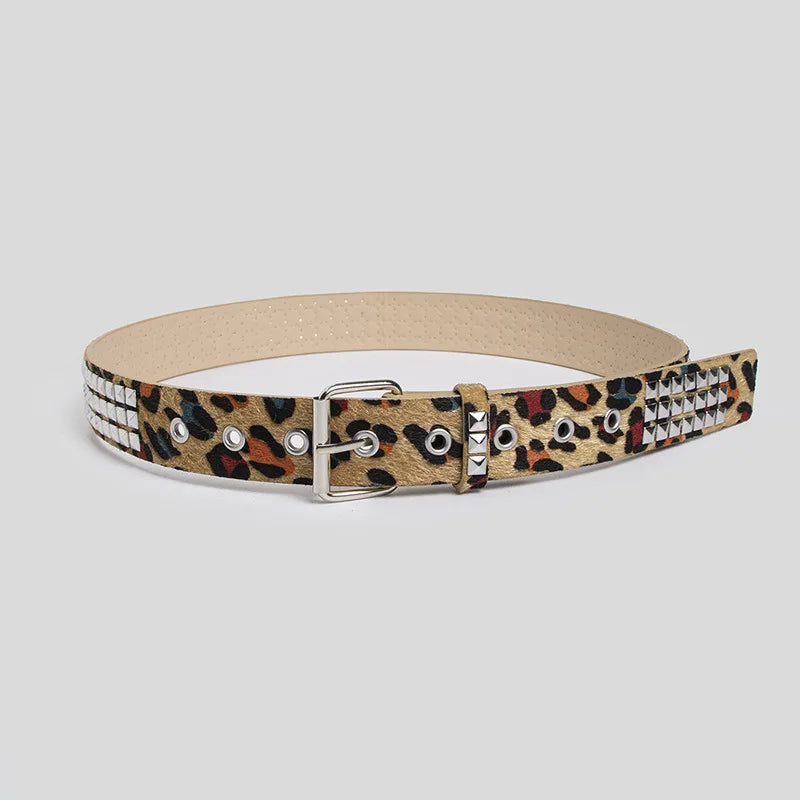 New best-selling women's belt - Fashionable horsehair studded Y2K leopard print belt, youthful furry women's belt.
