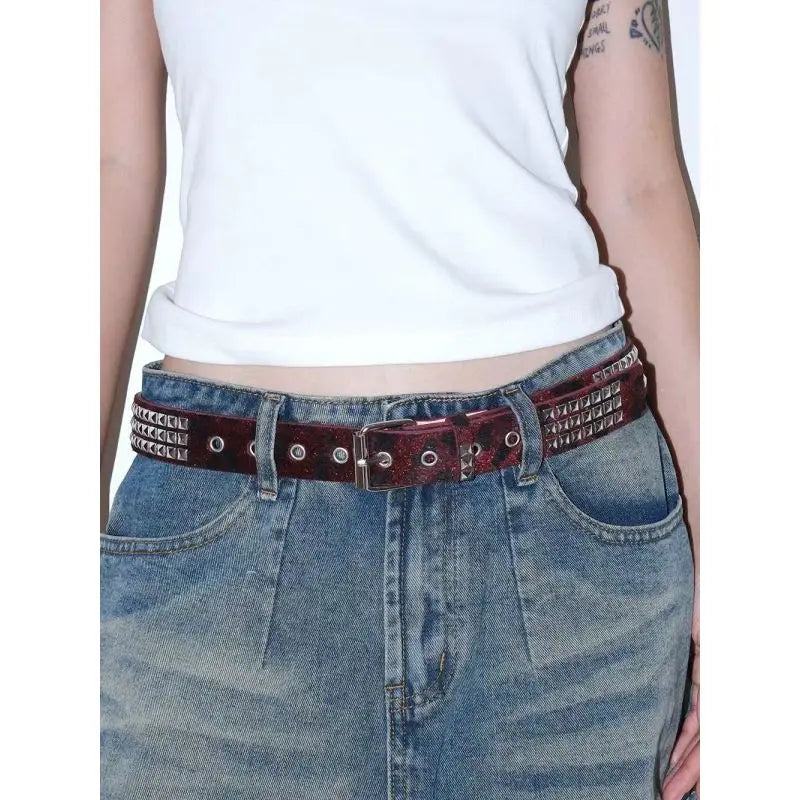 New best-selling women's belt - Fashionable horsehair studded Y2K leopard print belt, youthful furry women's belt.
