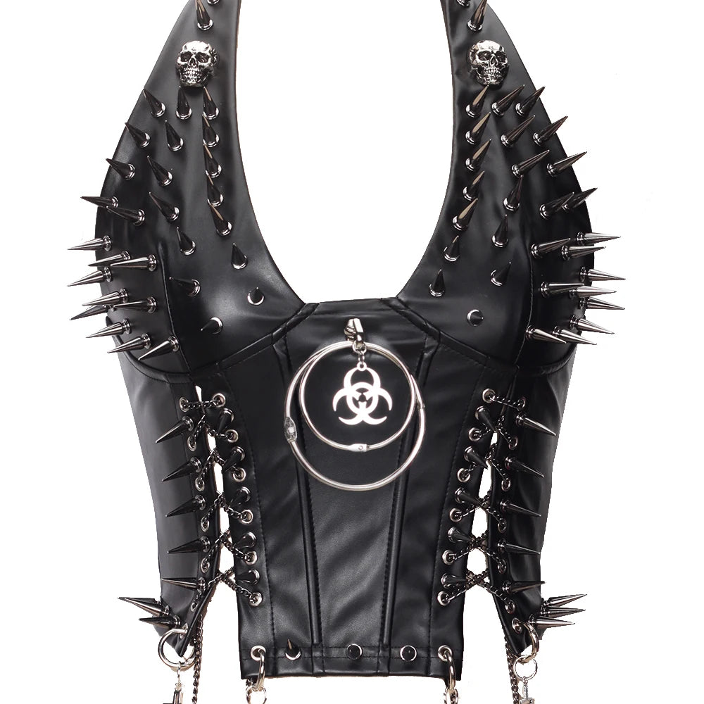 Goth Top Y2K Clothes Women's Tanks Emo Clothing Gothic Boho Tops with Spikes Punk Rock Teens Festival Spiked Bra Grunge T shirt