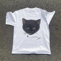 Y2k Smocking Cat Graphic Print Punk 90s Grunge Retro Rock Hip-hop Vintage Style White Crop Top Tee E-girl Sexy Emo T-shirt